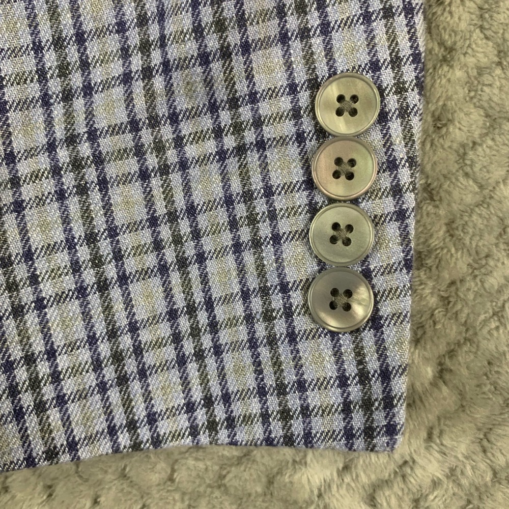 Lauren‎ Ralph Lauren Blazer Mens 44L Blue Plaid Linen Sport Coat 2 Button - Picture 7 of 15